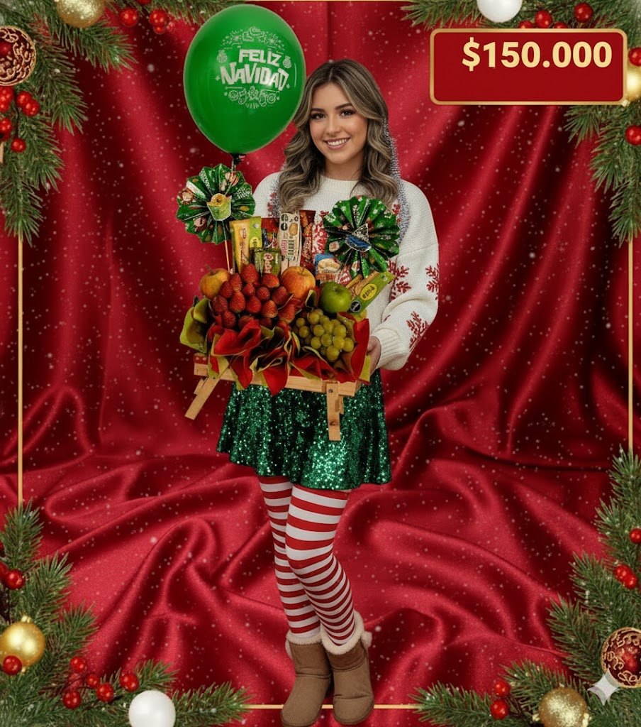 Arreglo Navideño con Globos y Frutas Frescas