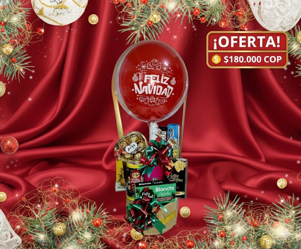 Caja Navideña con Globo Feliz Navidad y Chocolates