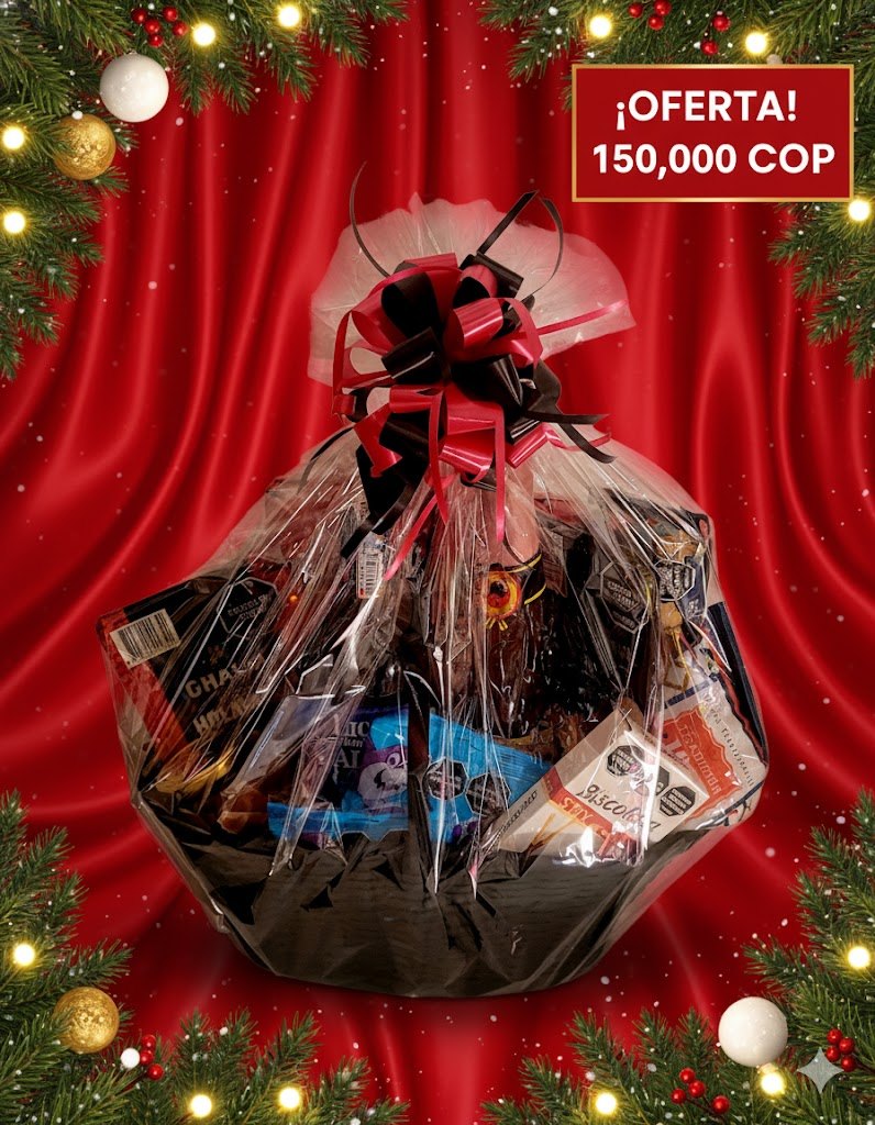 Canasta Navideña de Regalo en Rojo y Dorado