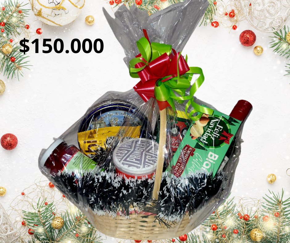 Canasta Navideña Clásica con Vino, Galletas y Chocolates